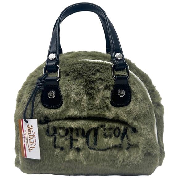 Von Dutch Women's Sage Green Vegan Furry Small Bowling Crossbody Hand Bag - Picture 4 of 12